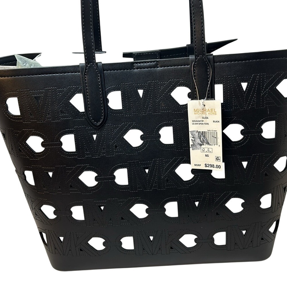 Michael Kors Eliza Large EW Open Tote Black Leather Cutout Logo Bag 30S4SZAT7P - Picture 7 of 7
